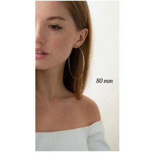 Silver HOOP Earrings 80mm, Large Sterling 925 Lightweight Hoops, Hypo Allergenic